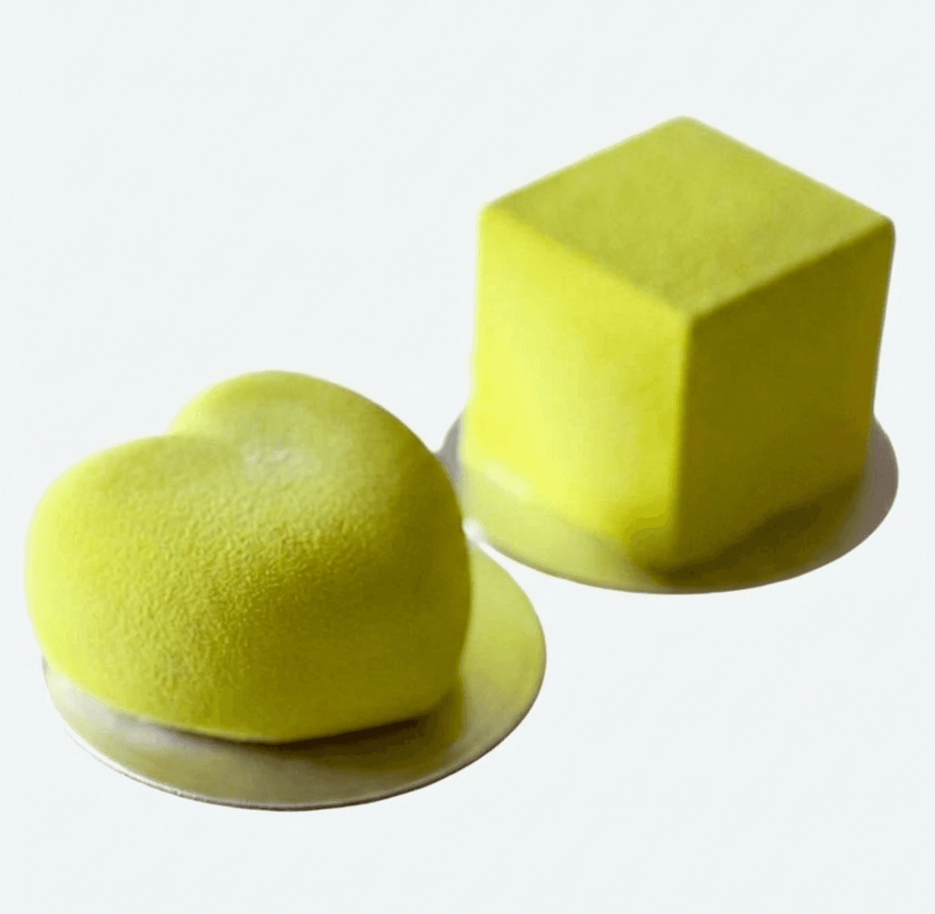 Lemon mousse heart and cube desserts — handcrafted